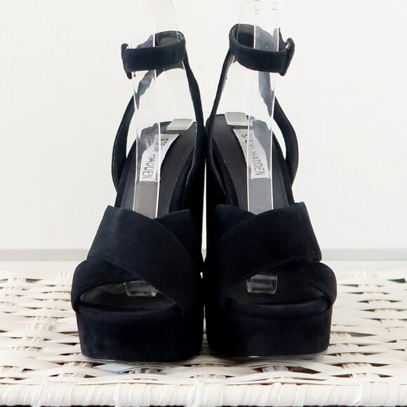 Steve Madden Jodi Black Suede Leather Platform Ankle Strap High Heel Sandals 7 - Picture 9 of 14